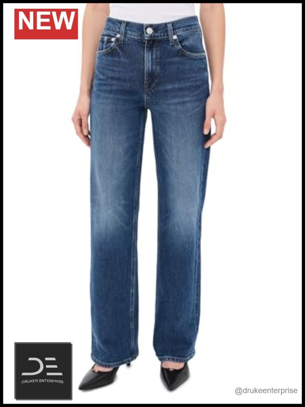 Straight Leg Mid Rise Jeans 5-Pocket Non-Stretch